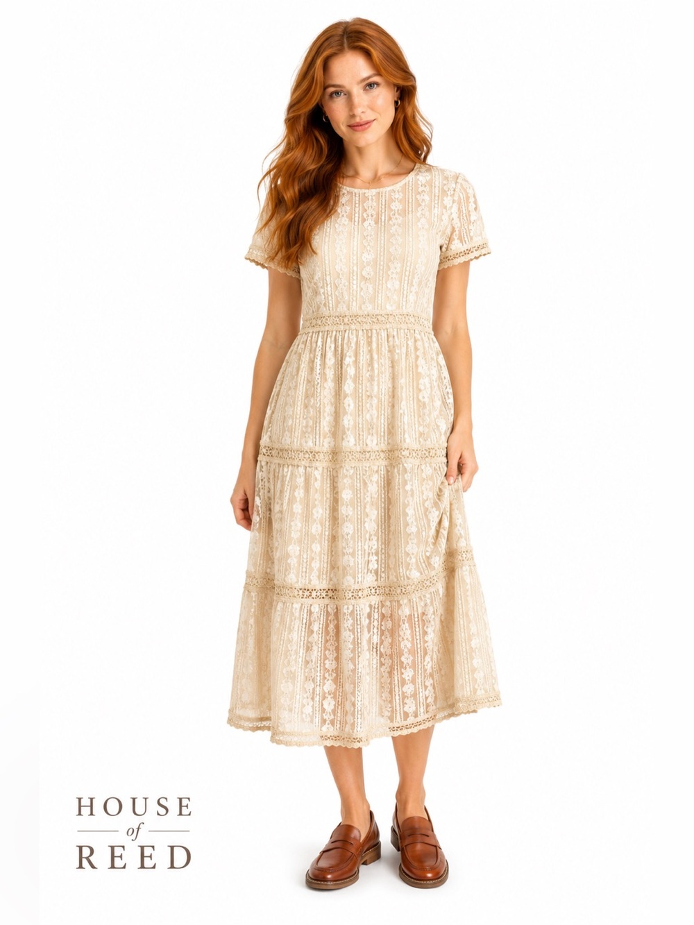 NWT Petalush Ivory Lace Midi Dress Boho Cottagecore Tiered Cream Size M